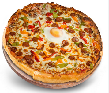 ORIENTALE (Sauce Tomate, Fromage, Merguez, Olives, Œuf, Oignons, Poivrons)